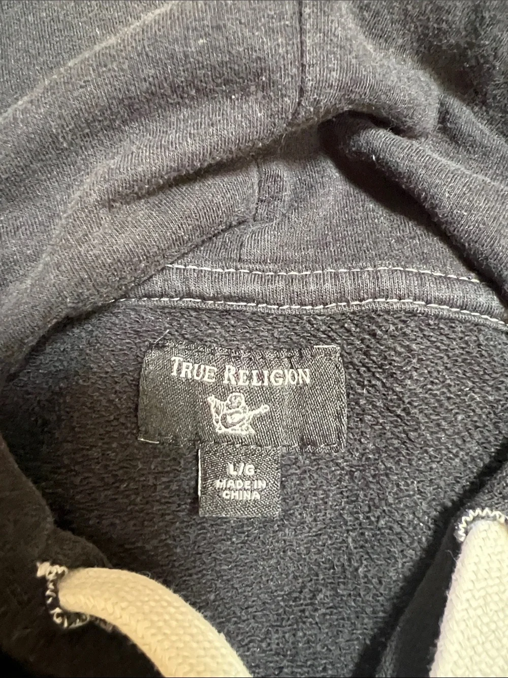 True Religion Black Zip Hoodie with Contrast Drawcords